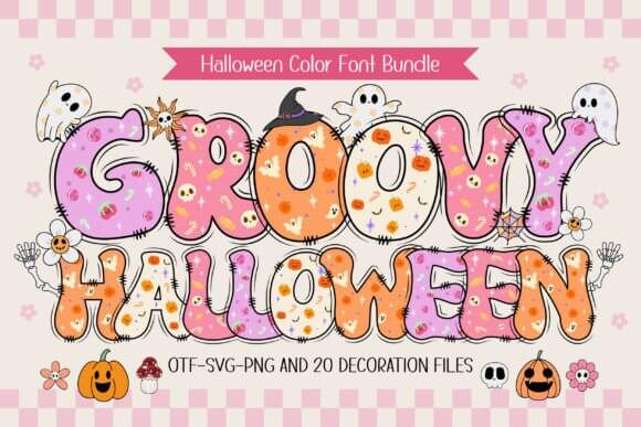 Groovy Halloween font preview with retro pumpkin style lettering