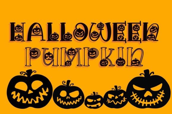 Halloween Pumpkin font preview with cute carved pumpkin style lettering