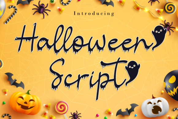 Halloween Script font preview with flowing handwritten halloween lettering