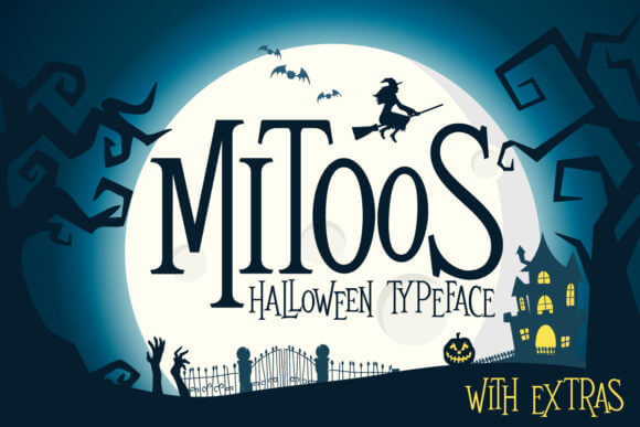 Mitoos Halloween font preview for cute handwritten spooky craft designs