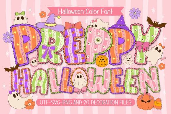 Preppy Halloween cute halloween font preview with trendy playful lettering
