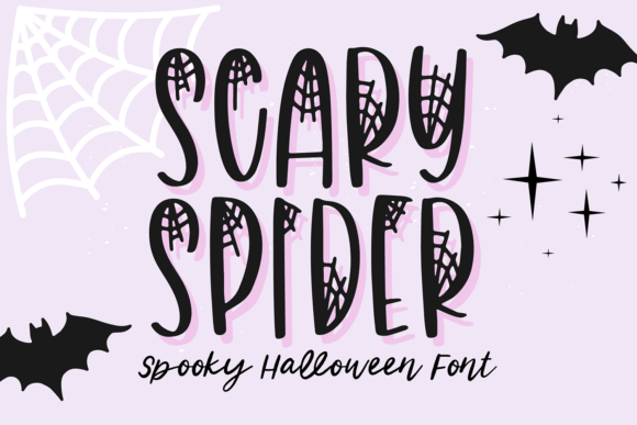 Scary Spider font preview with creepy Halloween letters and spider web details