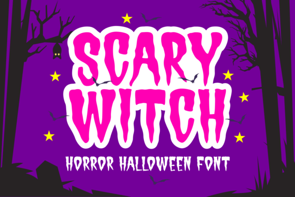 Scary Witch font preview with playful witchy characters for October crafts
