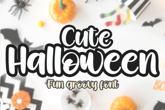 Cute Halloween font preview with playful spooky lettering for kid-friendly halloween designs