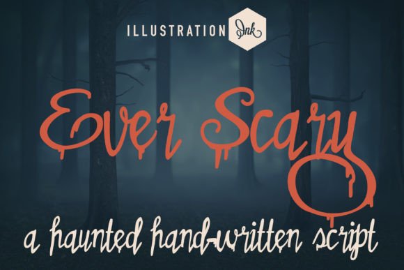 Ever Scary font preview with eerie handwritten Halloween lettering on dark background