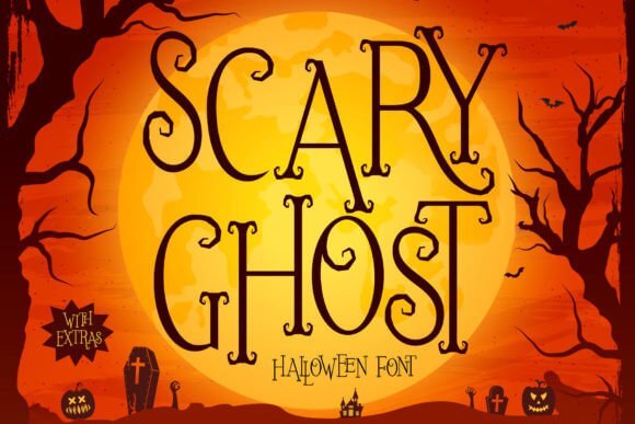 Scary Ghost font preview with cute creepy Halloween display lettering