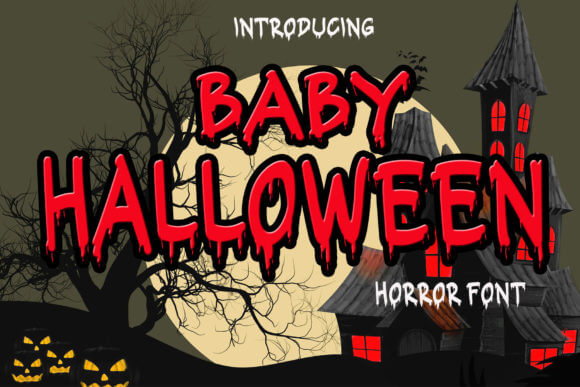 Baby Halloween font preview with cute spooky lettering for kids crafts