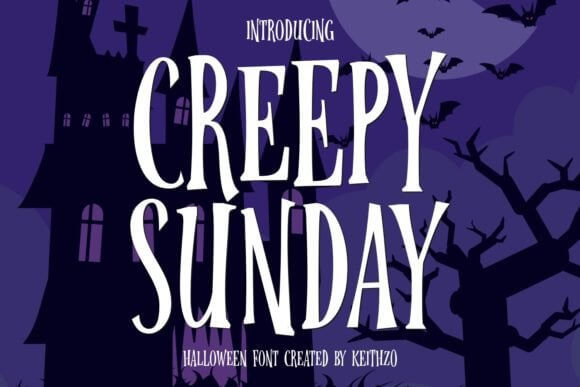 Creepy Sunday drippy retro Halloween font preview in bold spooky lettering