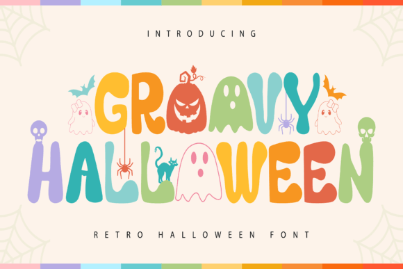 Groovy Halloween font preview with retro 70s spooky lettering