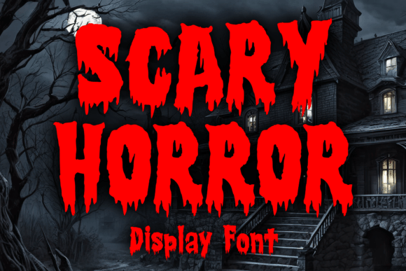 Scary Horror font preview with blood drip horror lettering