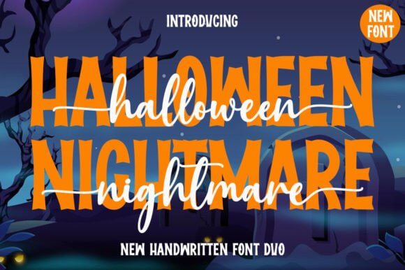 Halloween Nightmare Duo font preview with two layered spooky styles
