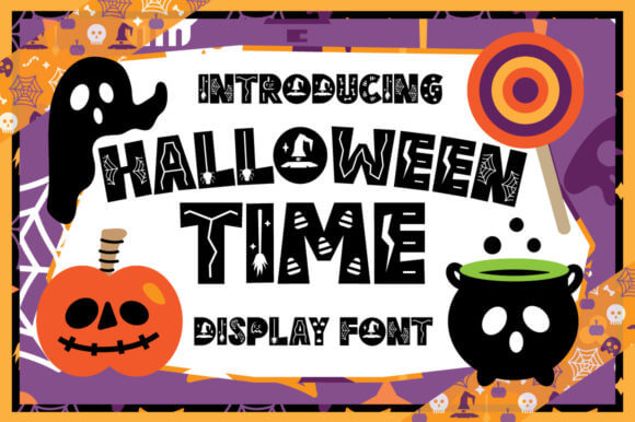 Halloween Time font preview with cute playful halloween display letters