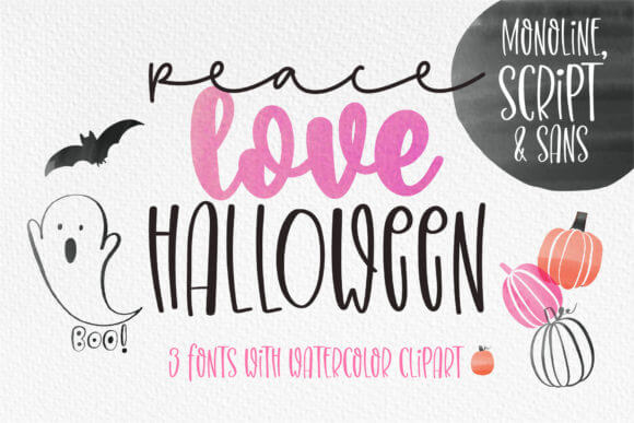 Peace Love Halloween font preview for boho retro Halloween shirt designs