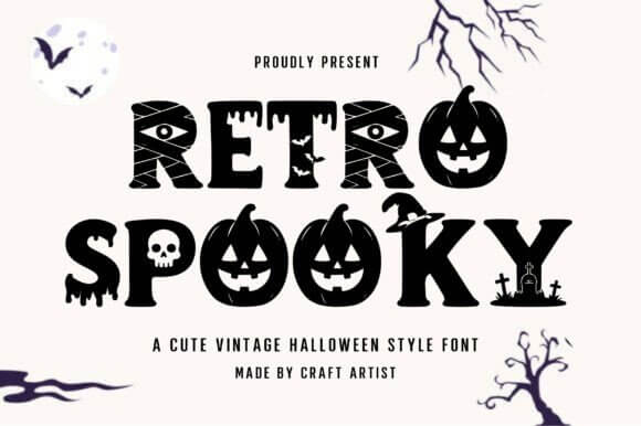 Retro Spooky font preview with groovy 80s Halloween typography