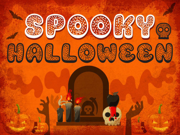 Spooky Halloween font preview with playful horror letters for festive graphics