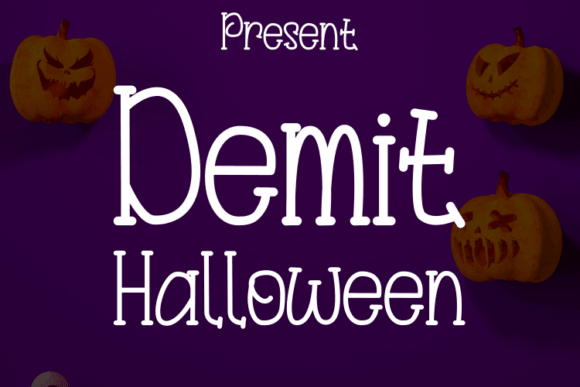 Demit Halloween font preview with eerie serif lettering for halloween designs