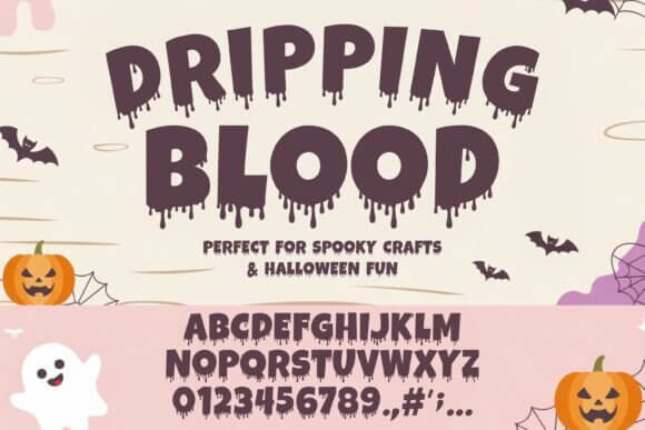 Dripping Blood Halloween font preview with red blood drip letters