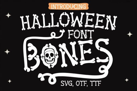 Halloween Bones font with skeletal style for shirts, signs, and sticker art