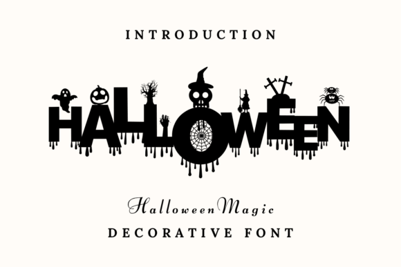 Halloween Magic font preview with witchy decorative type