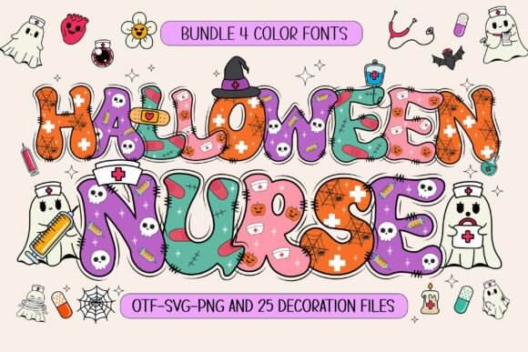 Halloween Nurse font preview for costume themed merch and spooky nurse graphics