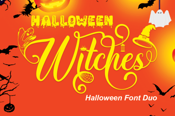 Halloween Witches Duo fonts preview with layered witchy display styles
