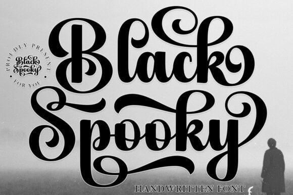 Black Spooky font preview with dark gothic Halloween text and creepy decorative style