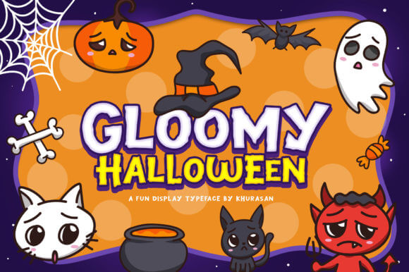 Gloomy Halloween font preview with dark gothic halloween lettering