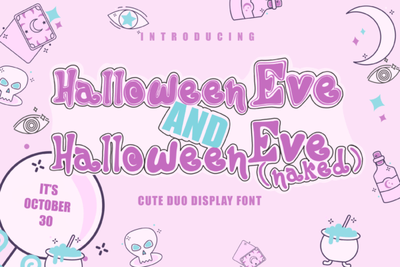 Halloween Eve Duo font preview showing paired script and display styles for halloween branding