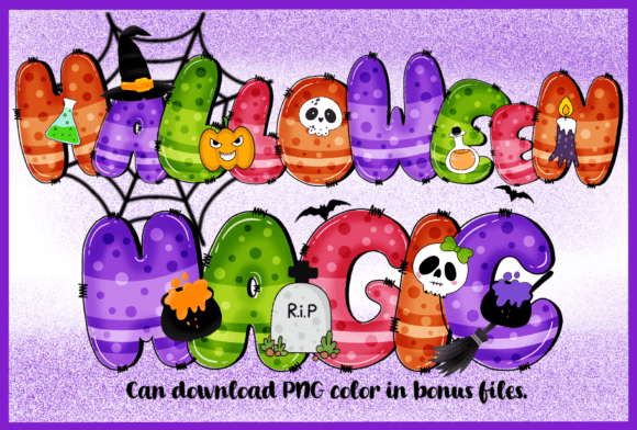 Halloween Magic font preview with witchy decorative Halloween letters