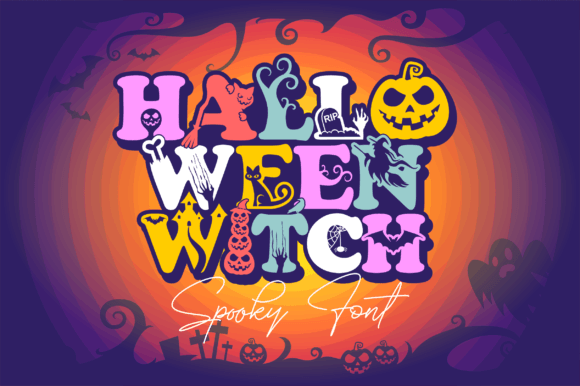 Halloween Witch font preview with magical spooky title lettering