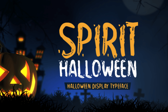 Spirit Halloween font preview with sharp spooky display lettering for event graphics