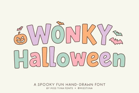 Wonky Halloween font preview with quirky uneven spooky characters