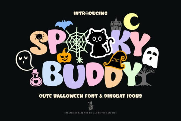 Spooky Buddy font with cute monster inspired Halloween lettering