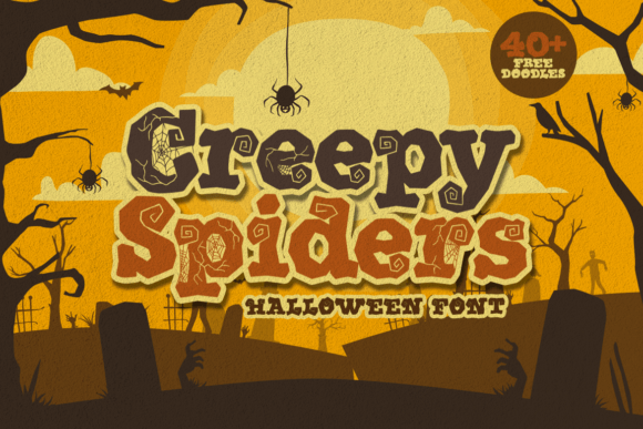 Creepy Spiders font with web themed Halloween lettering