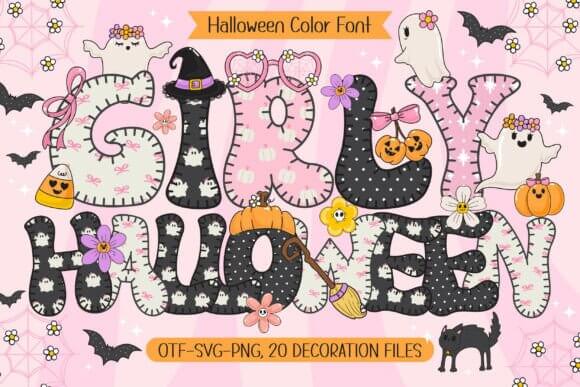 Girly Halloween chic font for pink spooky party and beauty designs